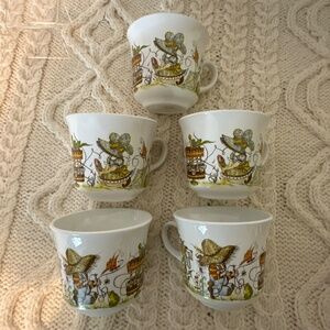 Vintage Corelle by Corning Tea Cups 1981 Kids Garden Scene Set of 5 Cottagecore